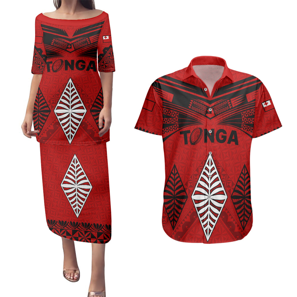 Tonga Rugby Couples Matching Puletasi Dress and Hawaiian Shirt Proud Tongan Ngatu Kupesi World Cup 2023 No2 LT9 Black - Polynesian Pride