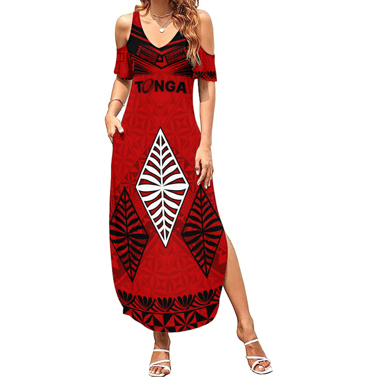 Tonga Rugby Summer Maxi Dress Proud Tongan Ngatu Kupesi World Cup 2023 No2 LT9 Women Black - Polynesian Pride