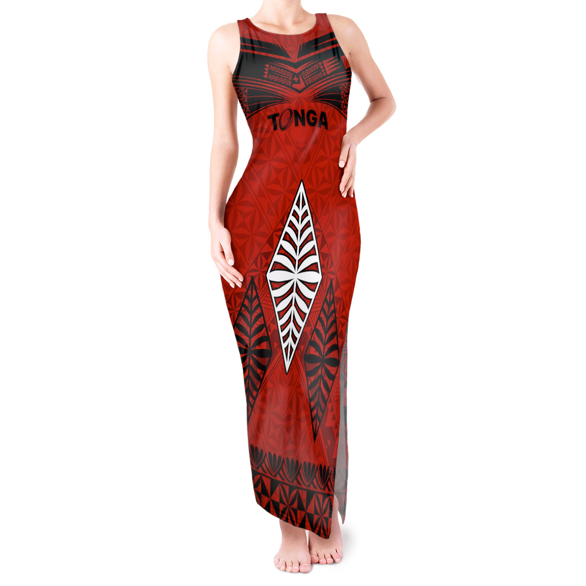 Tonga Rugby Tank Maxi Dress Proud Tongan Ngatu Kupesi World Cup 2023 No2 LT9 Women Black - Polynesian Pride