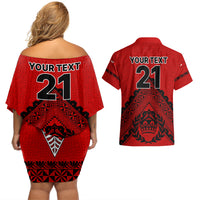 Custom Tonga Rugby Couples Matching Off Shoulder Short Dress and Hawaiian Shirt Proud Tongan Ngatu Kupesi World Cup 2023 No2 LT9 - Polynesian Pride