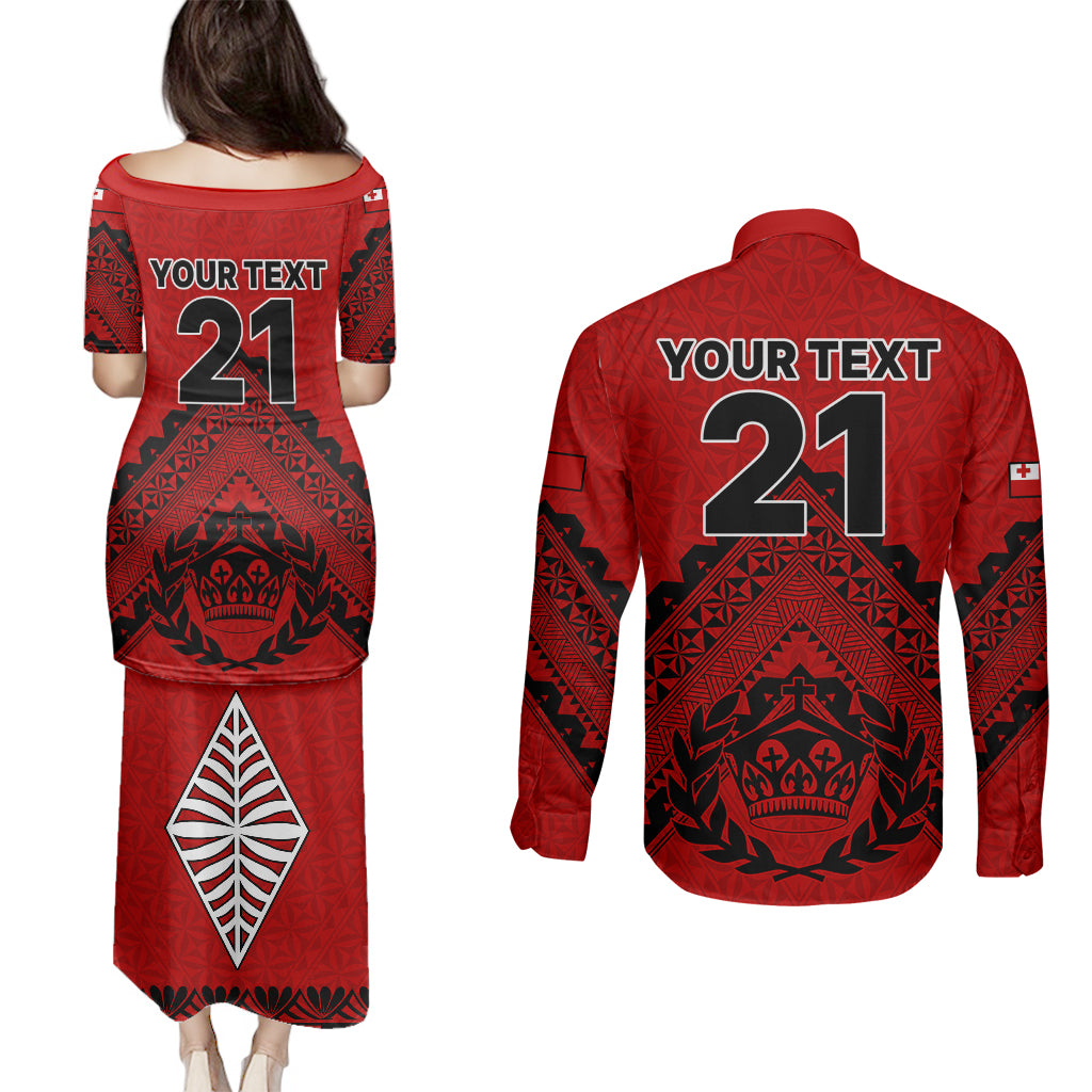 Custom Tonga Rugby Couples Matching Puletasi Dress and Long Sleeve Button Shirts Proud Tongan Ngatu Kupesi World Cup 2023 No2 LT9 - Polynesian Pride