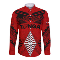 Custom Tonga Rugby Long Sleeve Button Shirt Proud Tongan Ngatu Kupesi World Cup 2023 No2 LT9 Unisex Black - Polynesian Pride