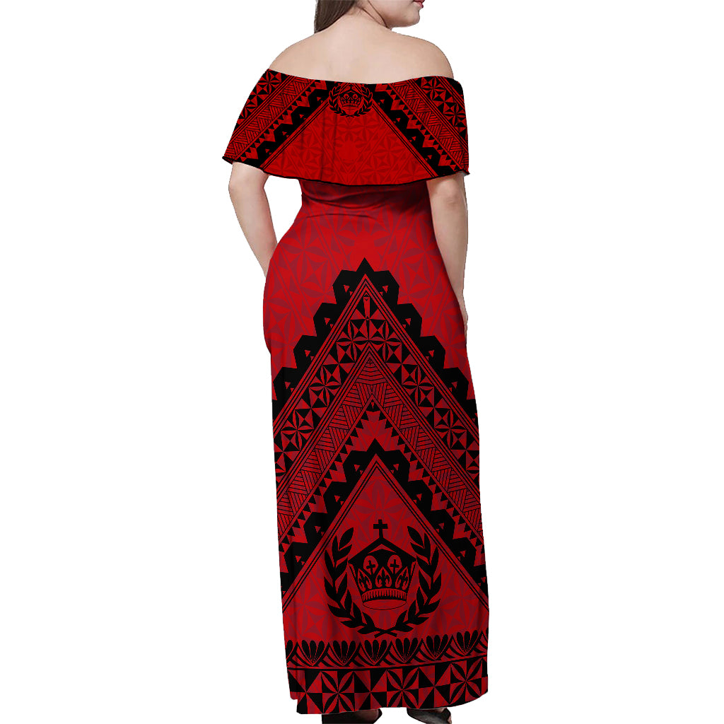 Custom Tonga Rugby Off Shoulder Maxi Dress Proud Tongan Ngatu Kupesi World Cup 2023 No2 LT9 - Polynesian Pride