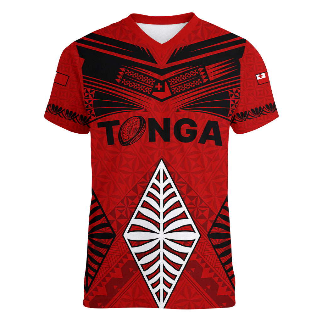 Custom Tonga Rugby Women V Neck T Shirt Proud Tongan Ngatu Kupesi World Cup 2023 No2 LT9 Female Black - Polynesian Pride