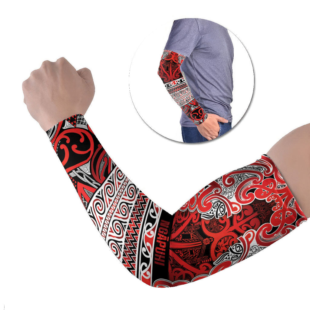 Aotearoa Iwi Ngapuhi Arm Sleeves Maori Wharenui House Tribal Pattern LT9 Set of 2 Red - Polynesian Pride