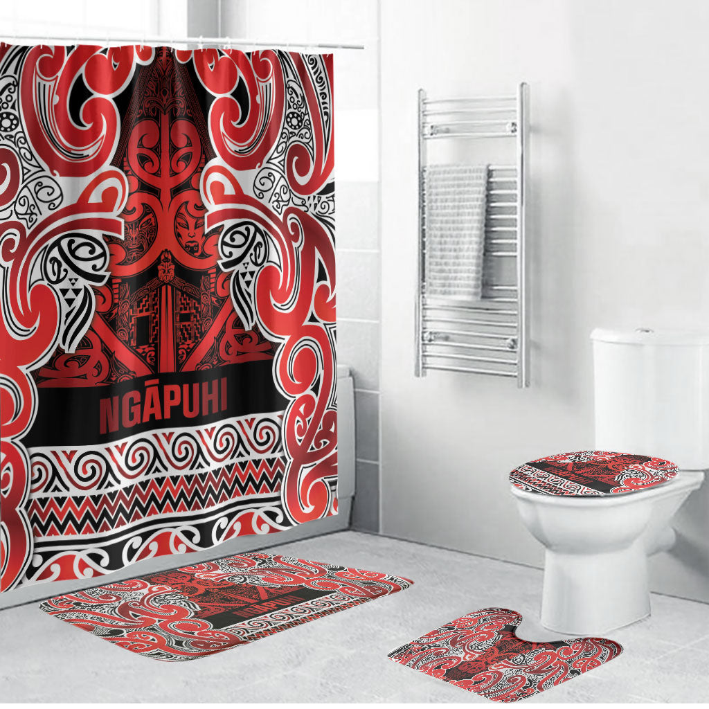 Aotearoa Iwi Ngapuhi Bathroom Set Maori Wharenui House Tribal Pattern LT9 Bathroom Set (4 pcs) Red - Polynesian Pride
