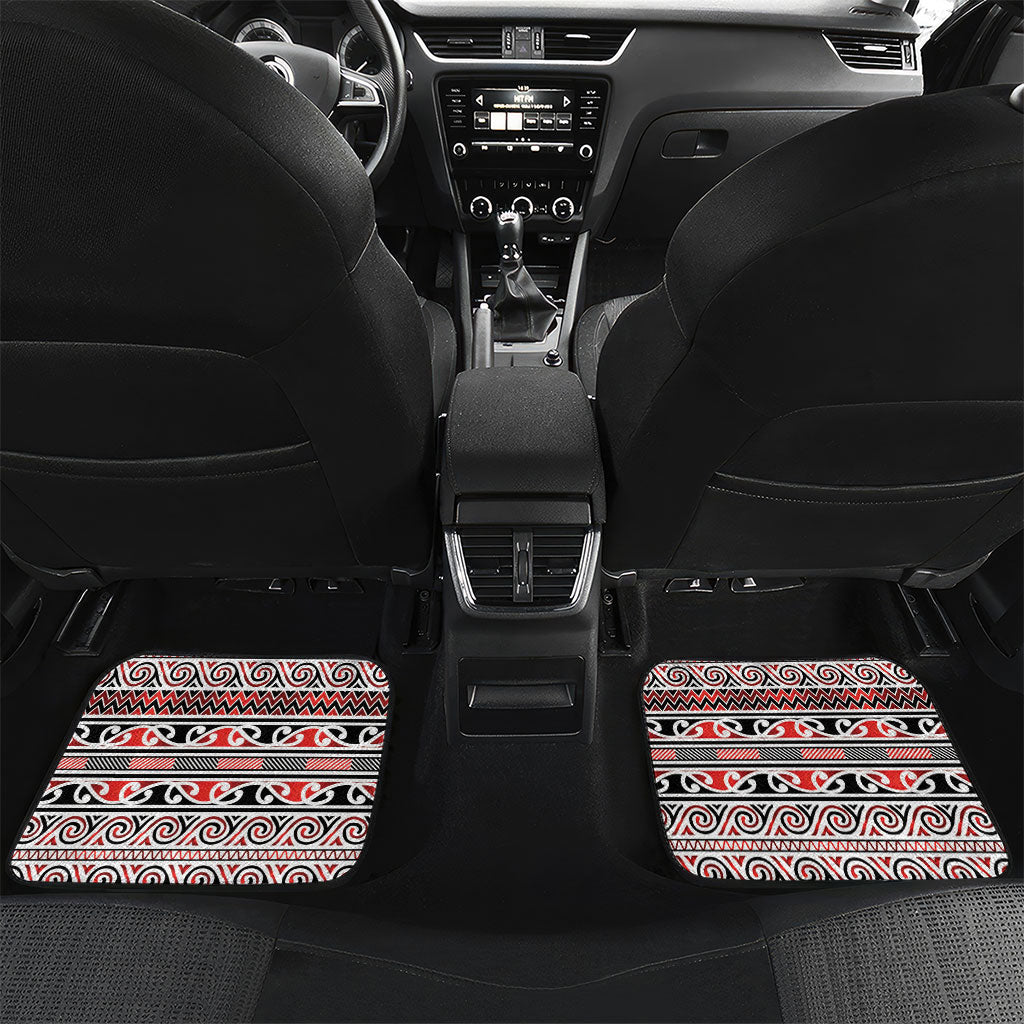 Aotearoa Iwi Ngapuhi Car Mats Maori Wharenui House Tribal Pattern LT9 Set 2pcs - Back Red - Polynesian Pride