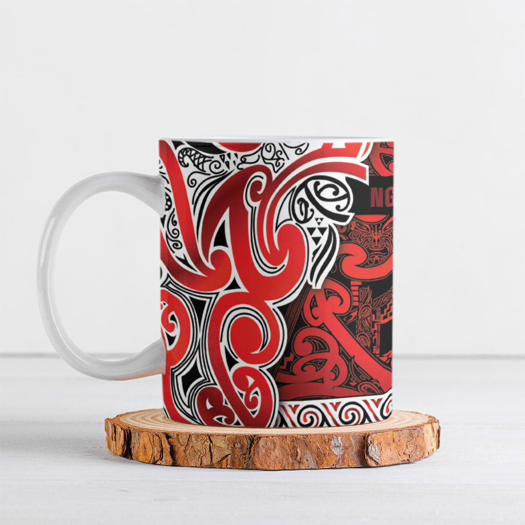 Aotearoa Iwi Ngapuhi Ceramic Mug Maori Wharenui House Tribal Pattern LT9 Red - Polynesian Pride