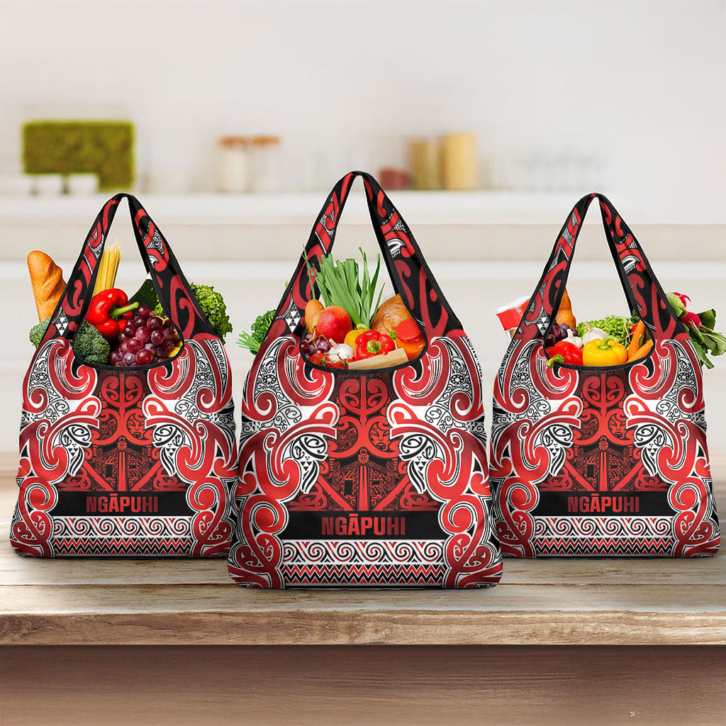 Aotearoa Iwi Ngapuhi Grocery Bag Maori Wharenui House Tribal Pattern LT9 3-pack One Size Red - Polynesian Pride