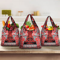Aotearoa Iwi Ngapuhi Grocery Bag Maori Wharenui House Tribal Pattern LT9 3-pack One Size Red - Polynesian Pride