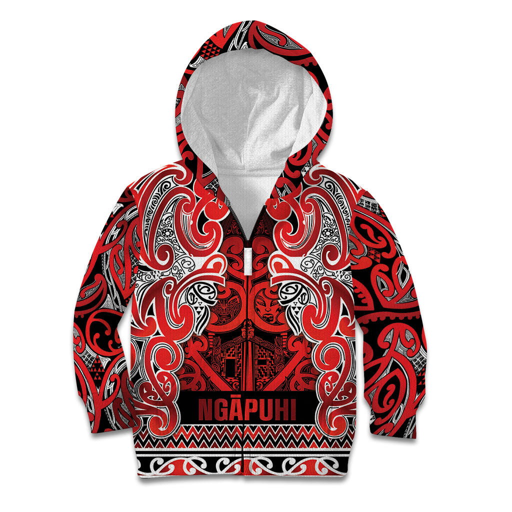 Aotearoa Iwi Ngapuhi Kid Hoodie Maori Wharenui House Tribal Pattern LT9 Zip Hoodie Red - Polynesian Pride