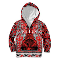 Aotearoa Iwi Ngapuhi Kid Hoodie Maori Wharenui House Tribal Pattern LT9 Zip Hoodie Red - Polynesian Pride