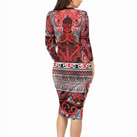 Aotearoa Iwi Ngapuhi Long Sleeve Bodycon Dress Maori Wharenui House Tribal Pattern LT9 - Polynesian Pride