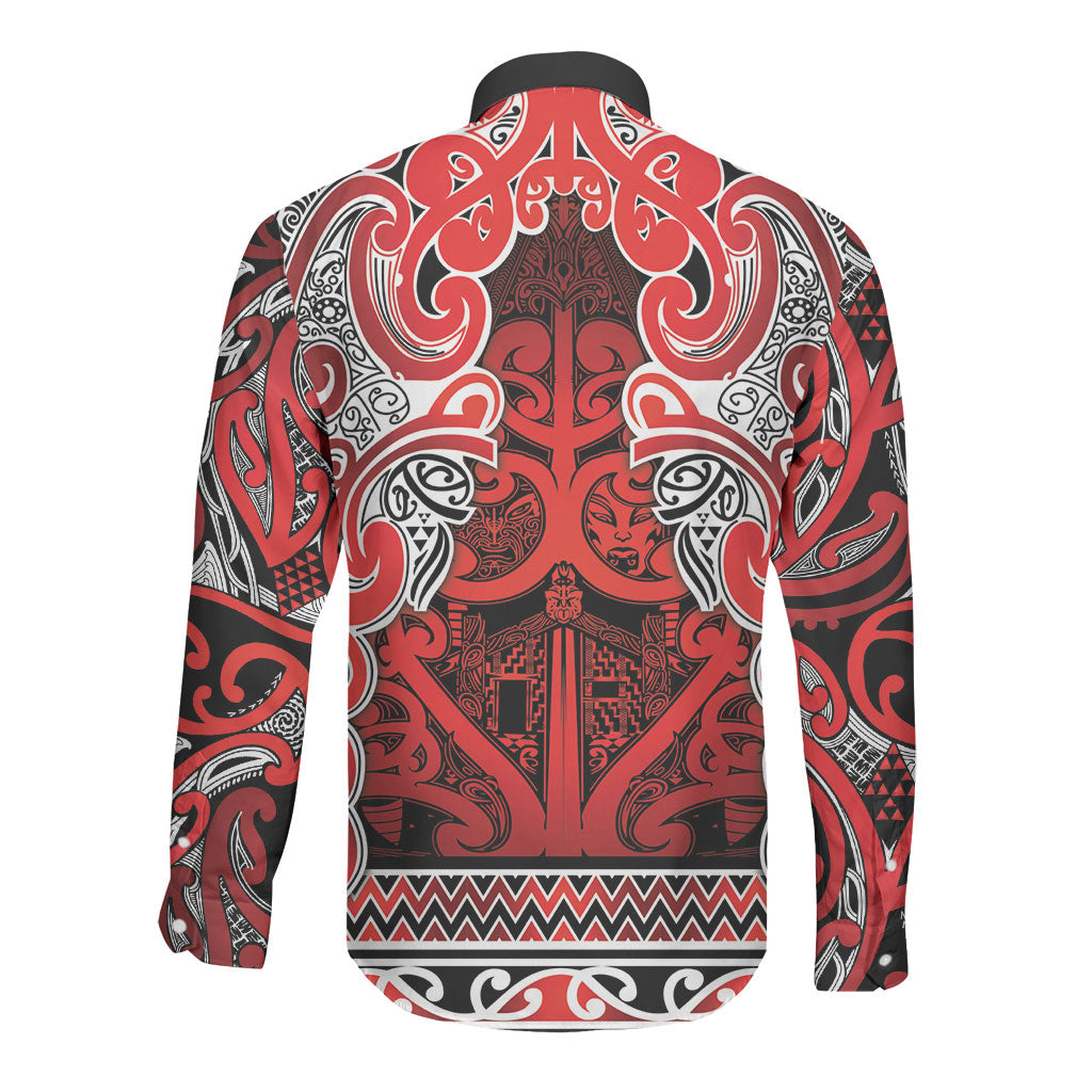 Aotearoa Iwi Ngapuhi Long Sleeve Button Shirt Maori Wharenui House Tribal Pattern LT9 - Polynesian Pride