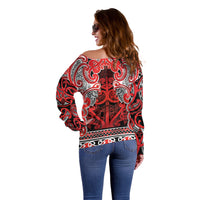 Aotearoa Iwi Ngapuhi Off Shoulder Sweater Maori Wharenui House Tribal Pattern LT9 - Polynesian Pride