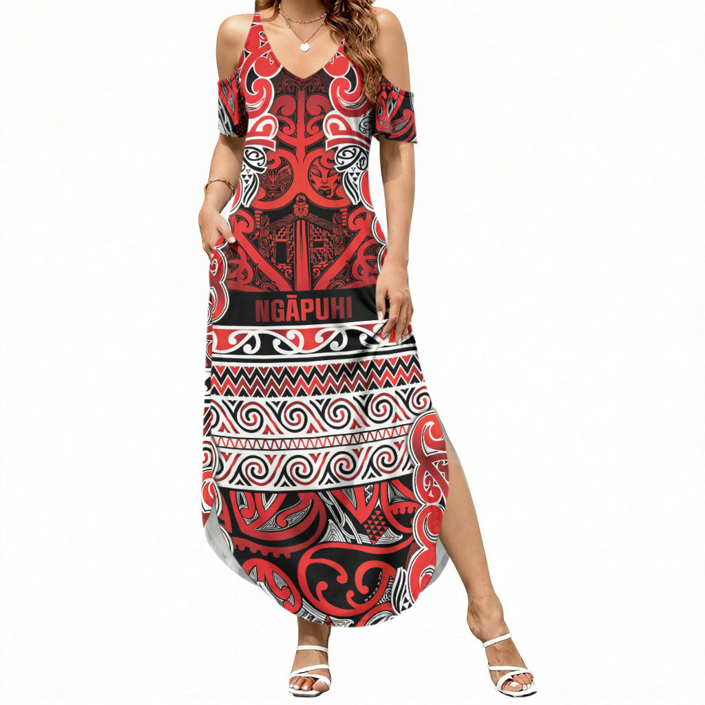 Aotearoa Iwi Ngapuhi Summer Maxi Dress Maori Wharenui House Tribal Pattern LT9 Women Red - Polynesian Pride