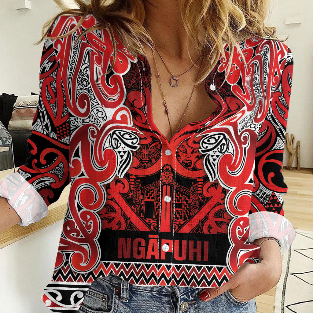 Aotearoa Iwi Ngapuhi Women Casual Shirt Maori Wharenui House Tribal Pattern LT9 Female Red - Polynesian Pride