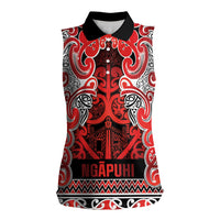 Aotearoa Iwi Ngapuhi Women Sleeveless Polo Shirt Maori Wharenui House Tribal Pattern LT9 Female Red - Polynesian Pride