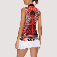Aotearoa Iwi Ngapuhi Women Sleeveless Polo Shirt Maori Wharenui House Tribal Pattern LT9 - Polynesian Pride