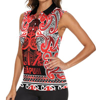 Aotearoa Iwi Ngapuhi Women Sleeveless Polo Shirt Maori Wharenui House Tribal Pattern LT9 - Polynesian Pride