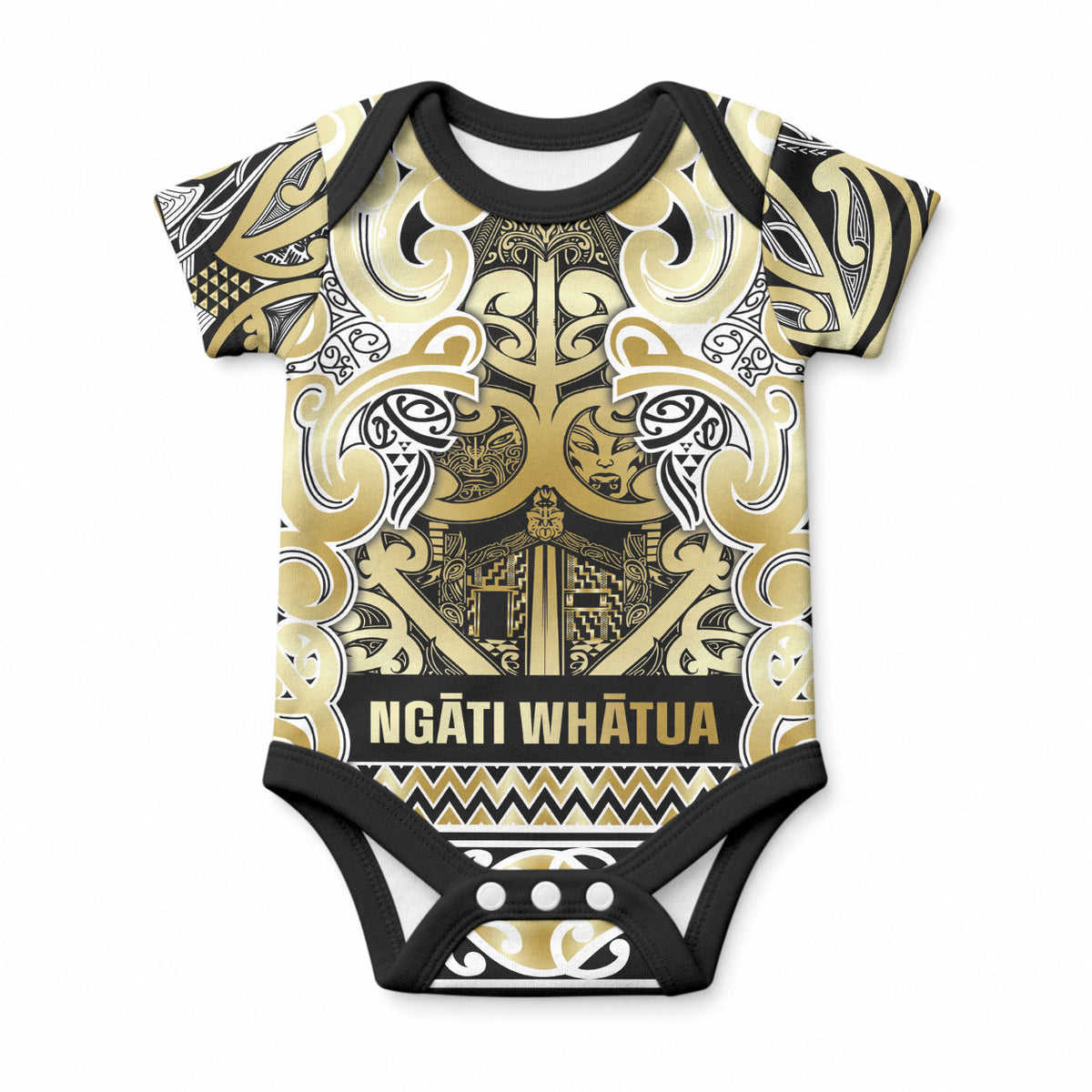 Aotearoa Iwi Ngati Whatua Baby Onesie Maori Wharenui House Tribal Pattern