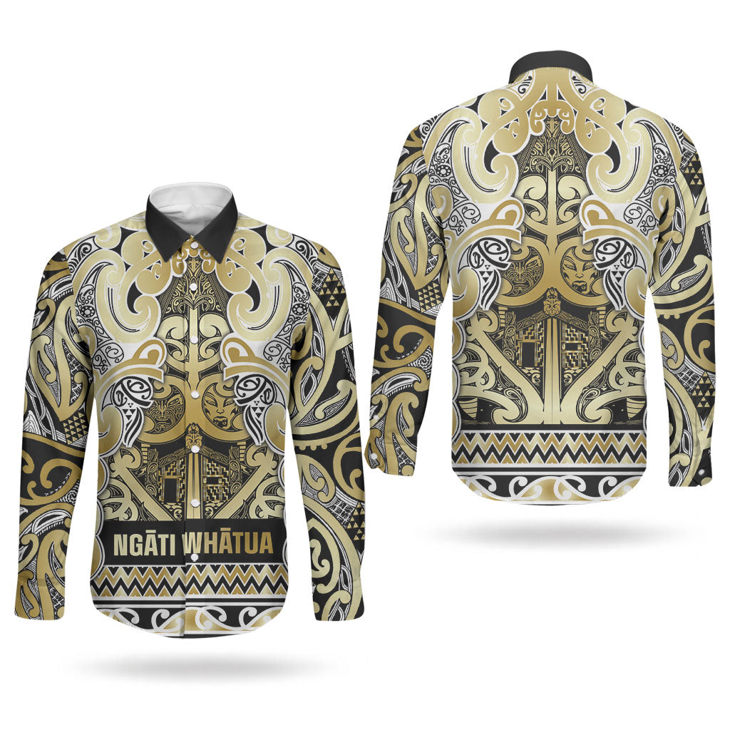 Aotearoa Iwi Ngati Whatua Couples Matching Off Shoulder Short Dress and Long Sleeve Button Shirt Maori Wharenui House Tribal Pattern LT9 - Polynesian Pride
