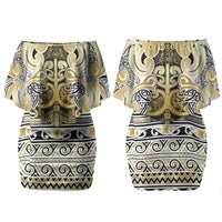 Aotearoa Iwi Ngati Whatua Couples Matching Off Shoulder Short Dress and Long Sleeve Button Shirt Maori Wharenui House Tribal Pattern LT9 - Polynesian Pride