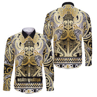 Aotearoa Iwi Ngati Whatua Family Matching Off Shoulder Maxi Dress and Hawaiian Shirt Maori Wharenui House Tribal Pattern LT9 Dad's Shirt - Long Sleeve Gold - Polynesian Pride