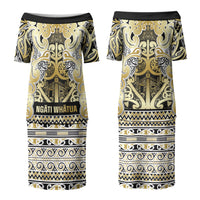 Aotearoa Iwi Ngati Whatua Family Matching Puletasi and Hawaiian Shirt Maori Wharenui House Tribal Pattern LT9 Mom's Dress Gold - Polynesian Pride