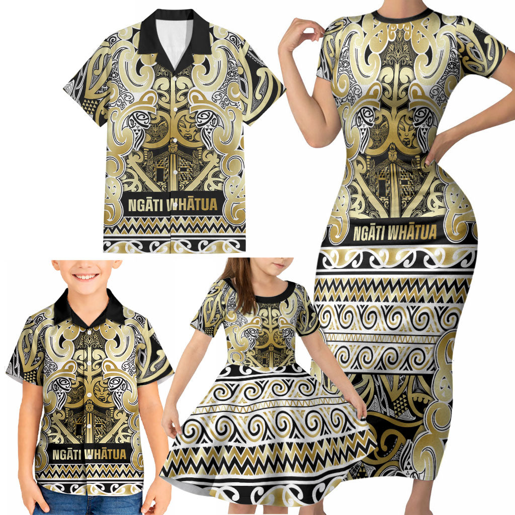 Aotearoa Iwi Ngati Whatua Family Matching Short Sleeve Bodycon Dress and Hawaiian Shirt Maori Wharenui House Tribal Pattern LT9 - Polynesian Pride