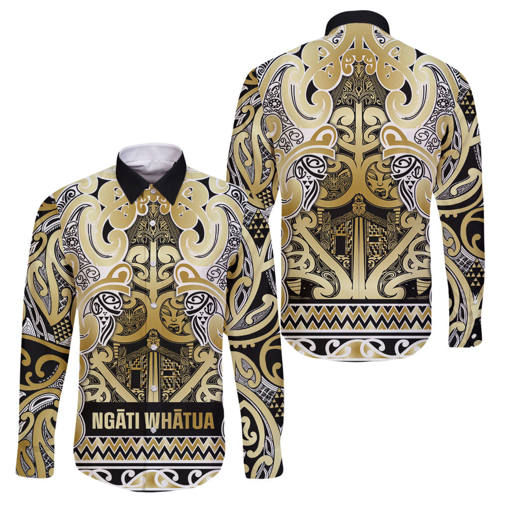 Aotearoa Iwi Ngati Whatua Family Matching Short Sleeve Bodycon Dress and Hawaiian Shirt Maori Wharenui House Tribal Pattern LT9 Dad's Shirt - Long Sleeve Gold - Polynesian Pride