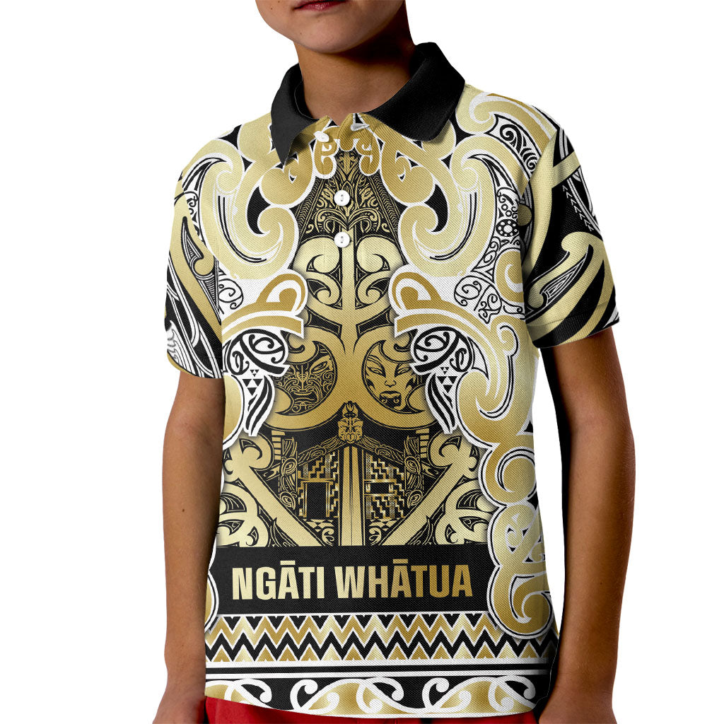 Aotearoa Iwi Ngati Whatua Kid Polo Shirt Maori Wharenui House Tribal Pattern LT9 Kid Gold - Polynesian Pride