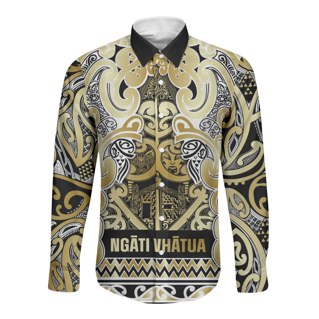 Aotearoa Iwi Ngati Whatua Long Sleeve Button Shirt Maori Wharenui House Tribal Pattern LT9 Unisex Gold - Polynesian Pride