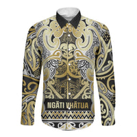 Aotearoa Iwi Ngati Whatua Long Sleeve Button Shirt Maori Wharenui House Tribal Pattern LT9 Unisex Gold - Polynesian Pride