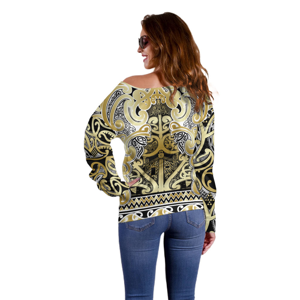 Aotearoa Iwi Ngati Whatua Off Shoulder Sweater Maori Wharenui House Tribal Pattern LT9 - Polynesian Pride