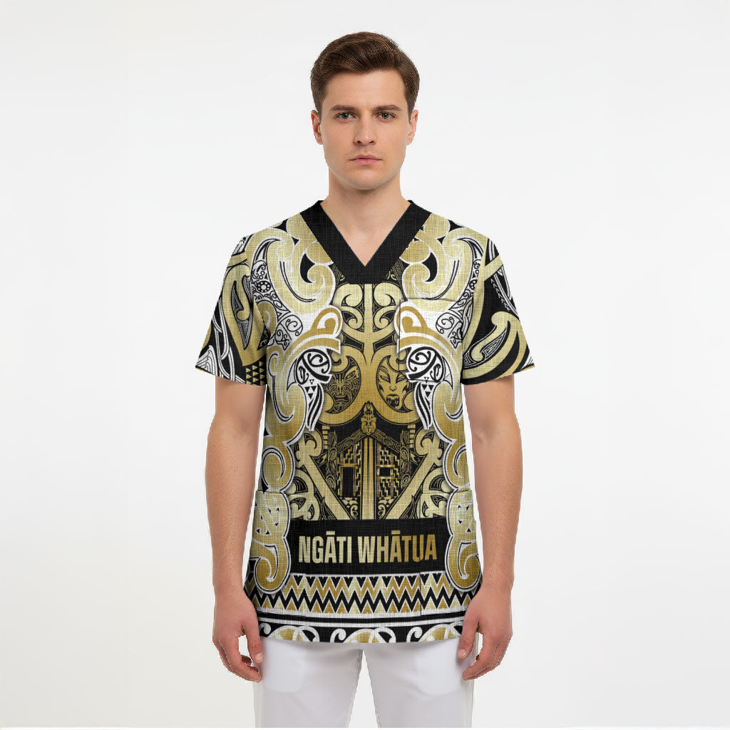 Aotearoa Iwi Ngati Whatua Scrub Top Maori Wharenui House Tribal Pattern LT9 - Polynesian Pride