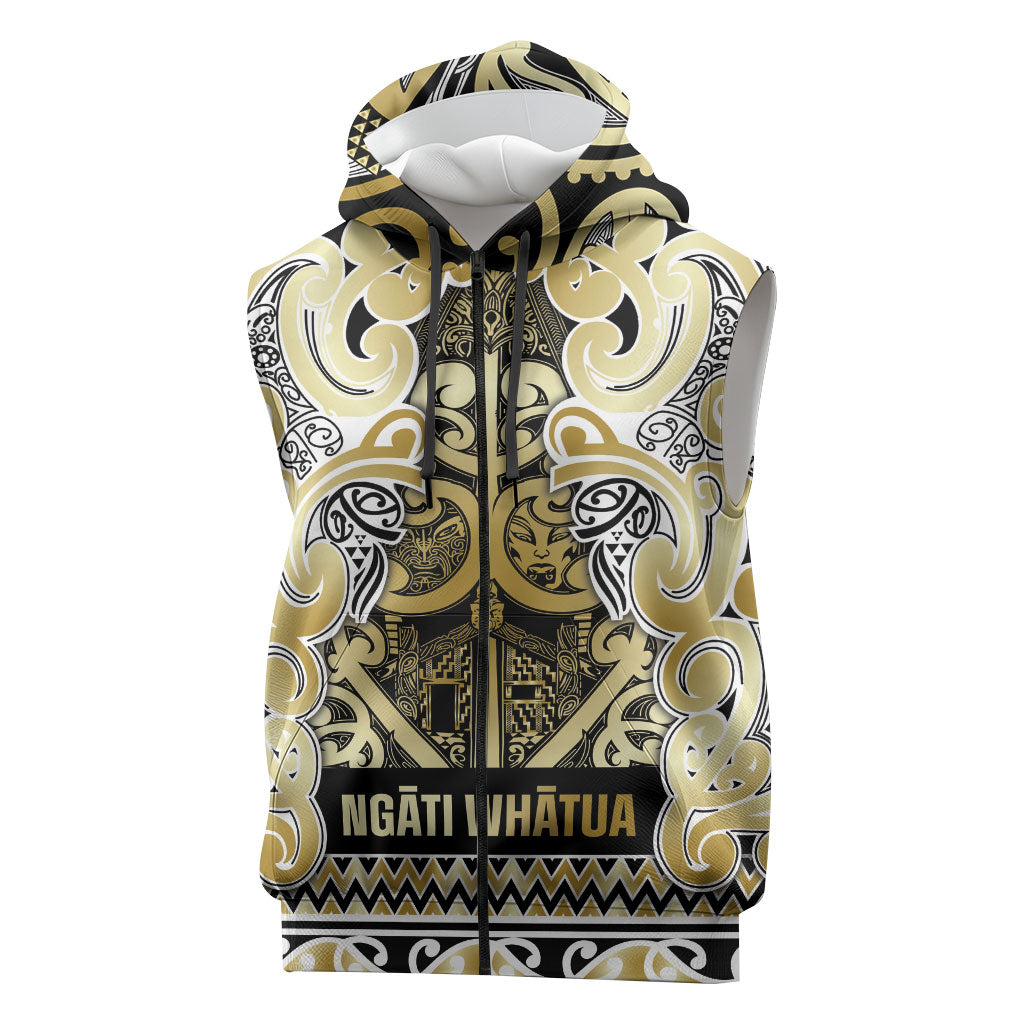 Aotearoa Iwi Ngati Whatua Sleeveless Zip Hoodie Maori Wharenui House Tribal Pattern LT9 Gold - Polynesian Pride