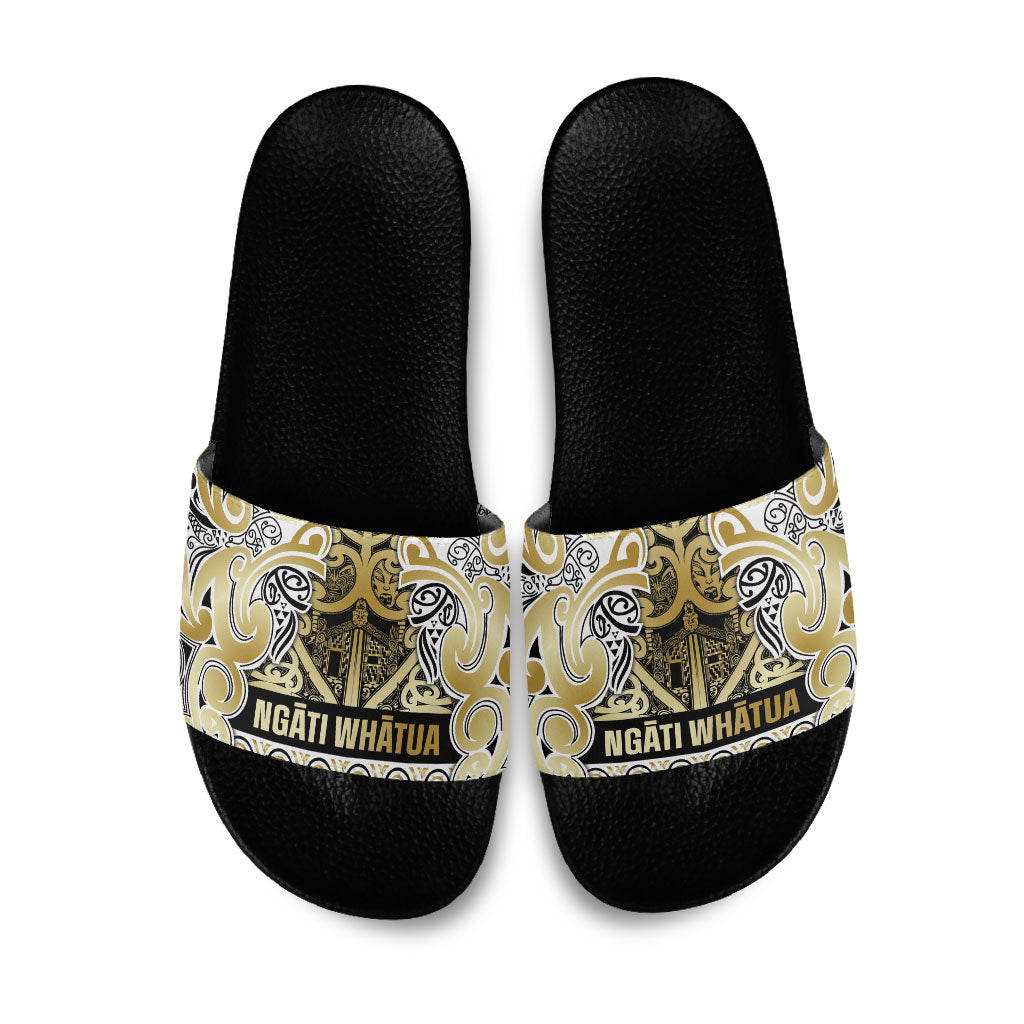 Aotearoa Iwi Ngati Whatua Slide Sandals Maori Wharenui House Tribal Pattern LT9 Gold - Polynesian Pride