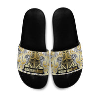 Aotearoa Iwi Ngati Whatua Slide Sandals Maori Wharenui House Tribal Pattern LT9 Gold - Polynesian Pride