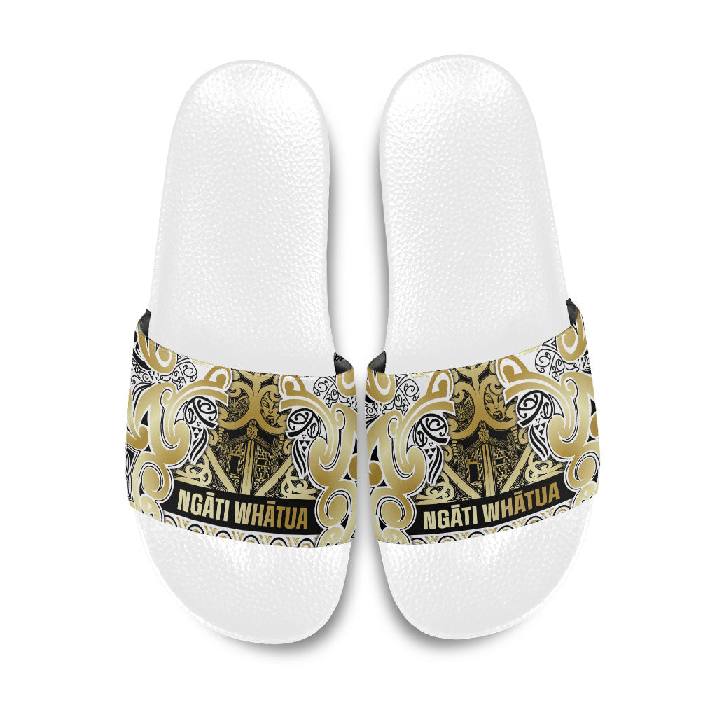Aotearoa Iwi Ngati Whatua Slide Sandals Maori Wharenui House Tribal Pattern LT9 Gold - Polynesian Pride