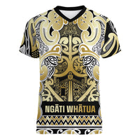Aotearoa Iwi Ngati Whatua Women V-Neck T-Shirt Maori Wharenui House Tribal Pattern LT9 Female Gold - Polynesian Pride