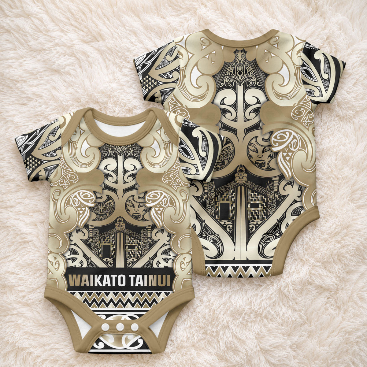 Aotearoa Iwi Waikato Tainui Baby Onesie Maori Wharenui House Tribal Pattern