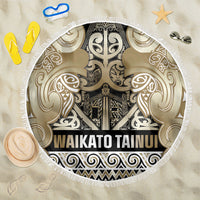 Aotearoa Iwi Waikato Tainui Beach Blanket Maori Wharenui House Tribal Pattern LT9 One Size 150cm Light Gold - Polynesian Pride