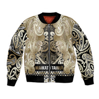 Aotearoa Iwi Waikato Tainui Bomber Jacket Maori Wharenui House Tribal Pattern LT9 Unisex Light Gold - Polynesian Pride