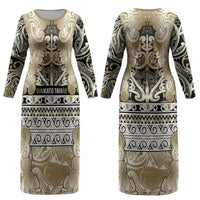 Aotearoa Iwi Waikato Tainui Couples Matching Long Sleeve Bodycon Dress and Hawaiian Shirt Maori Wharenui House Tribal Pattern LT9 - Polynesian Pride