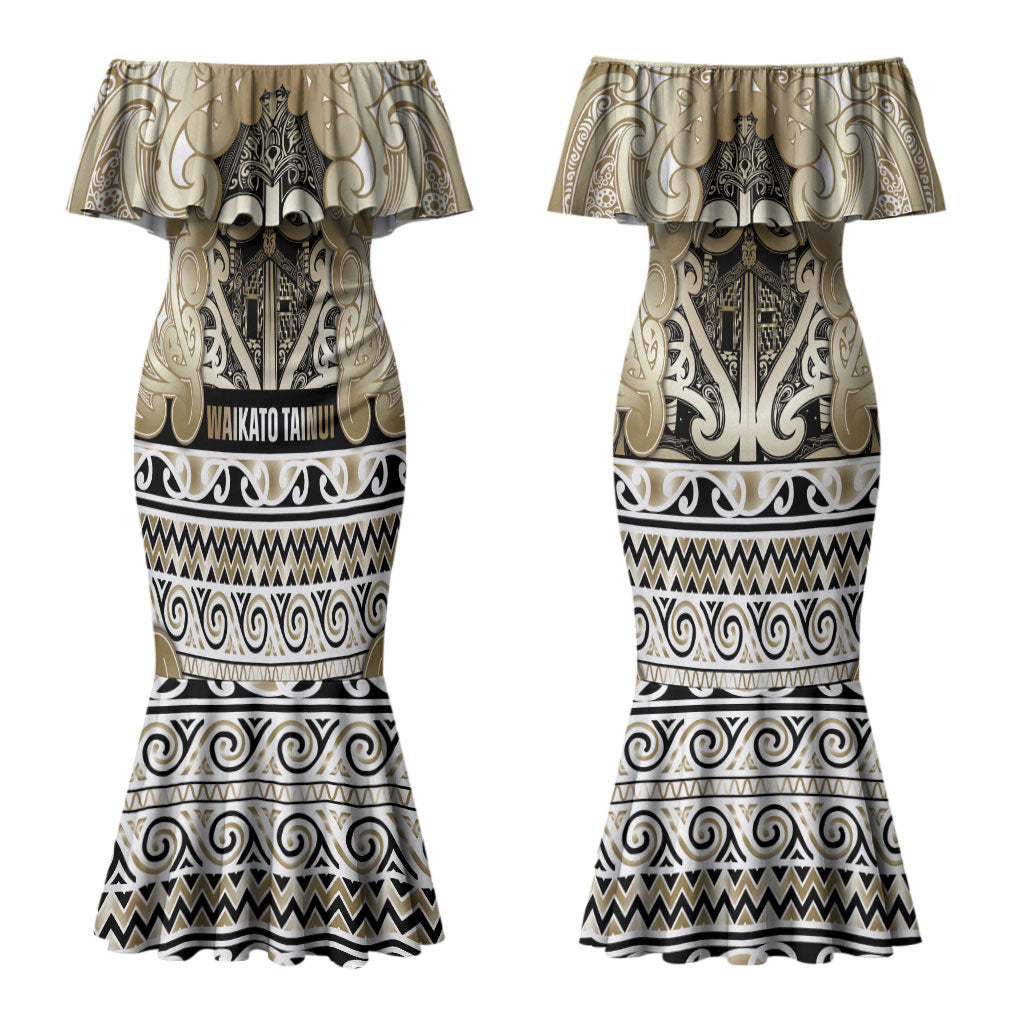 Aotearoa Iwi Waikato Tainui Couples Matching Mermaid Dress and Hawaiian Shirt Maori Wharenui House Tribal Pattern LT9 - Polynesian Pride