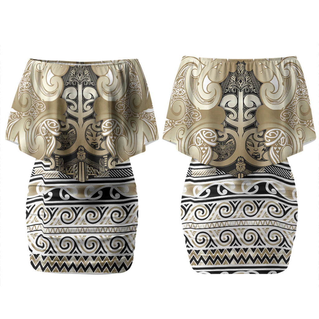 Aotearoa Iwi Waikato Tainui Couples Matching Off Shoulder Short Dress and Hawaiian Shirt Maori Wharenui House Tribal Pattern LT9 - Polynesian Pride