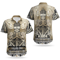Aotearoa Iwi Waikato Tainui Couples Matching Off Shoulder Short Dress and Hawaiian Shirt Maori Wharenui House Tribal Pattern LT9 - Polynesian Pride