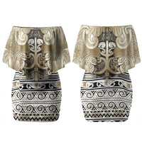 Aotearoa Iwi Waikato Tainui Couples Matching Off Shoulder Short Dress and Long Sleeve Button Shirt Maori Wharenui House Tribal Pattern LT9 - Polynesian Pride