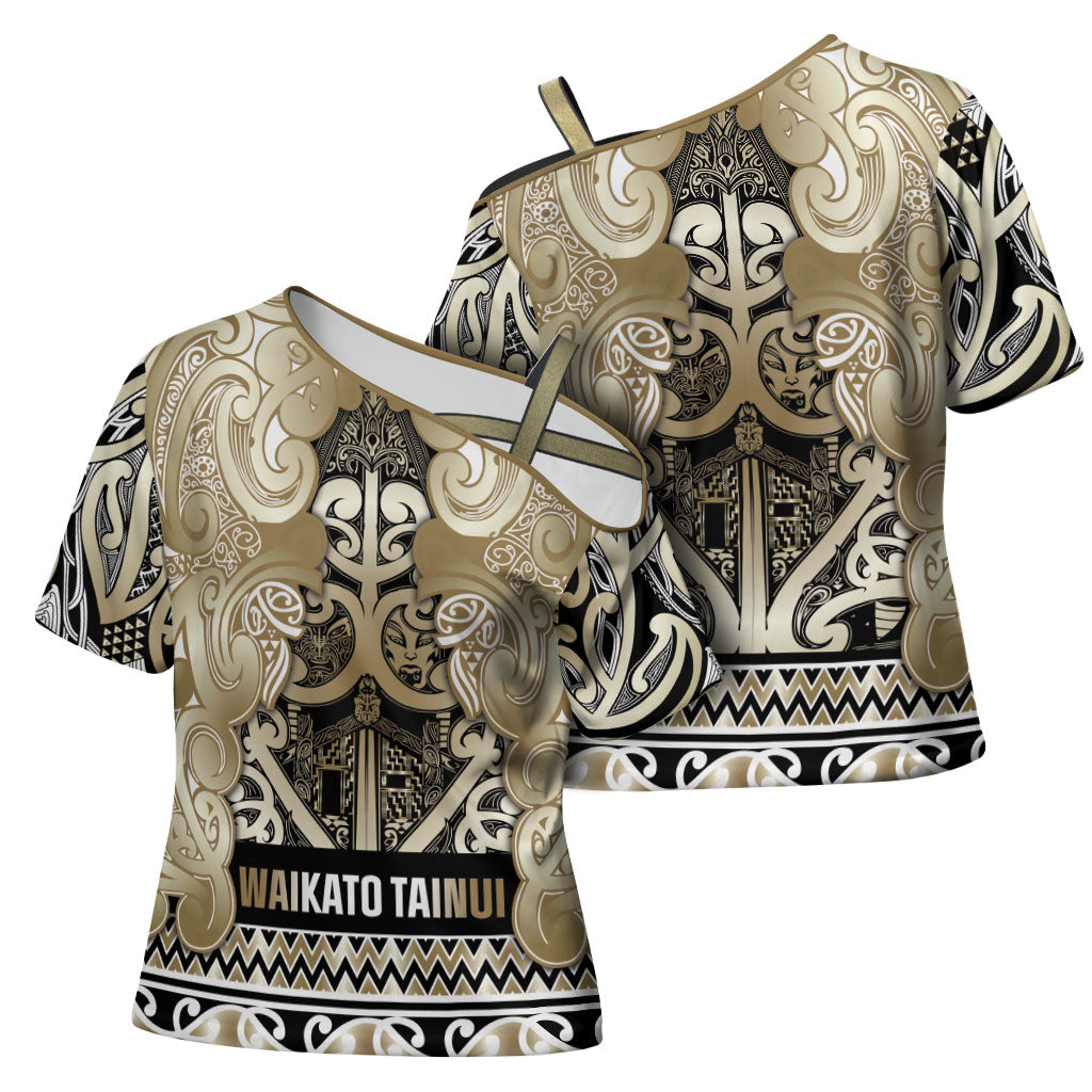Aotearoa Iwi Waikato Tainui Cross Shoulder Shirt Maori Wharenui House Tribal Pattern LT9 - Polynesian Pride